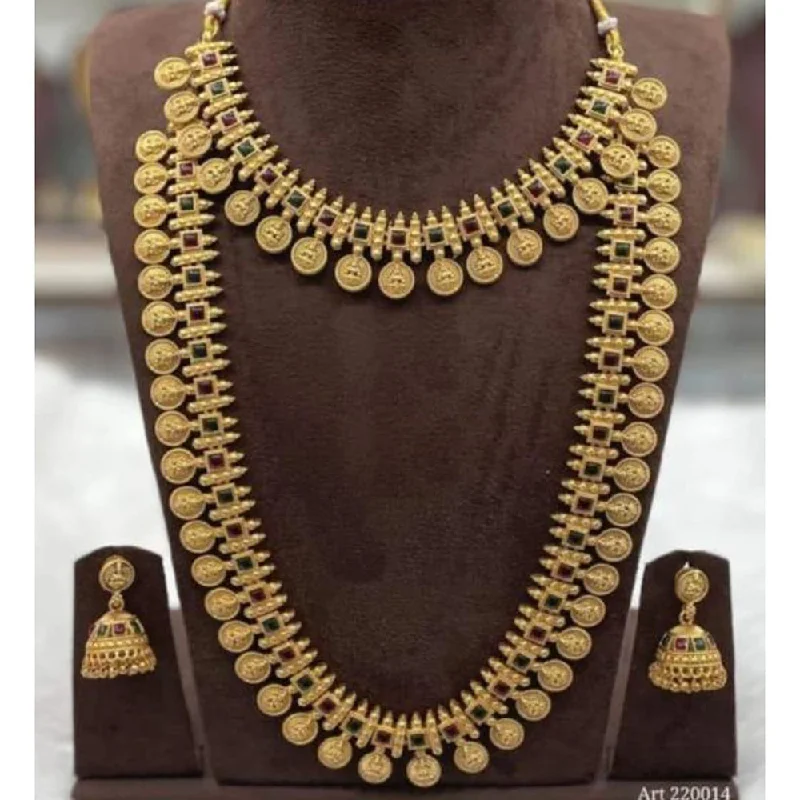 Classic Chain Necklaces-Manisha Jewellery Gold Plated Pota Stone Temple Double Necklace Set