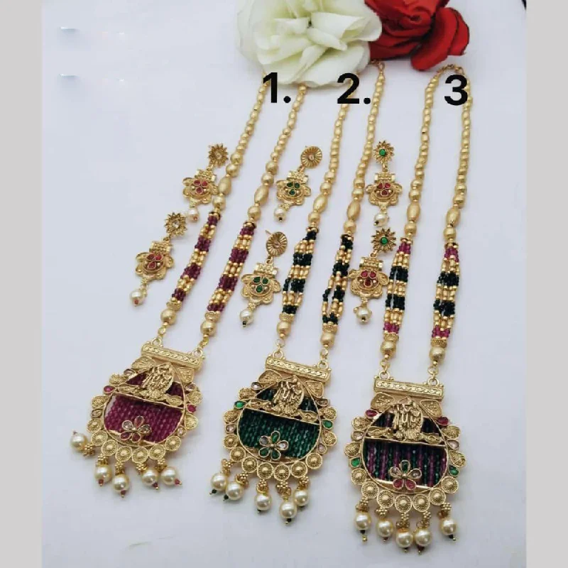 Luxury Wedding Necklaces-FS Collection Gold Plated Long Necklace Set (1 Piece Only Assorted Design)