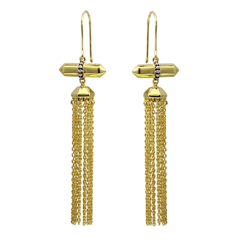 Long Statement Earrings-Gold Plated 925 Sterling Silver Tassel Earrings with CZ - BGE00579