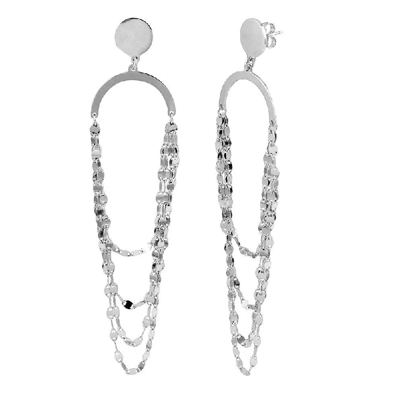 Stylish Hoop Earrings-Rhodium Plated 925 Sterling Silver Hanging Quadruple Loop Chain Earrings - ARE00017RH