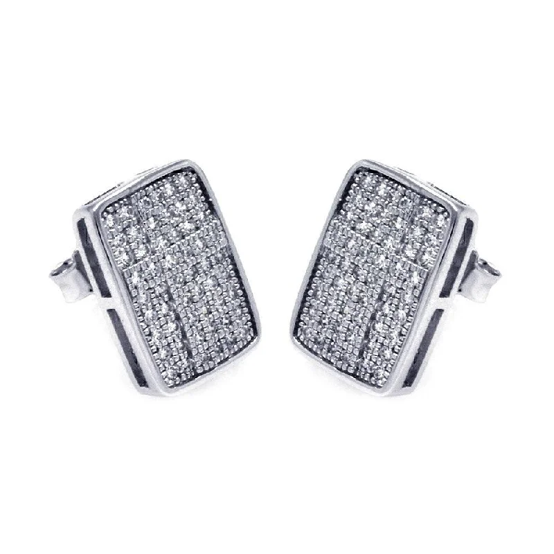 Ethnic Style Earrings-Silver 925 Rhodium Plated Micro Pave Clear Rectangle CZ Stud Earrings - ACE00051