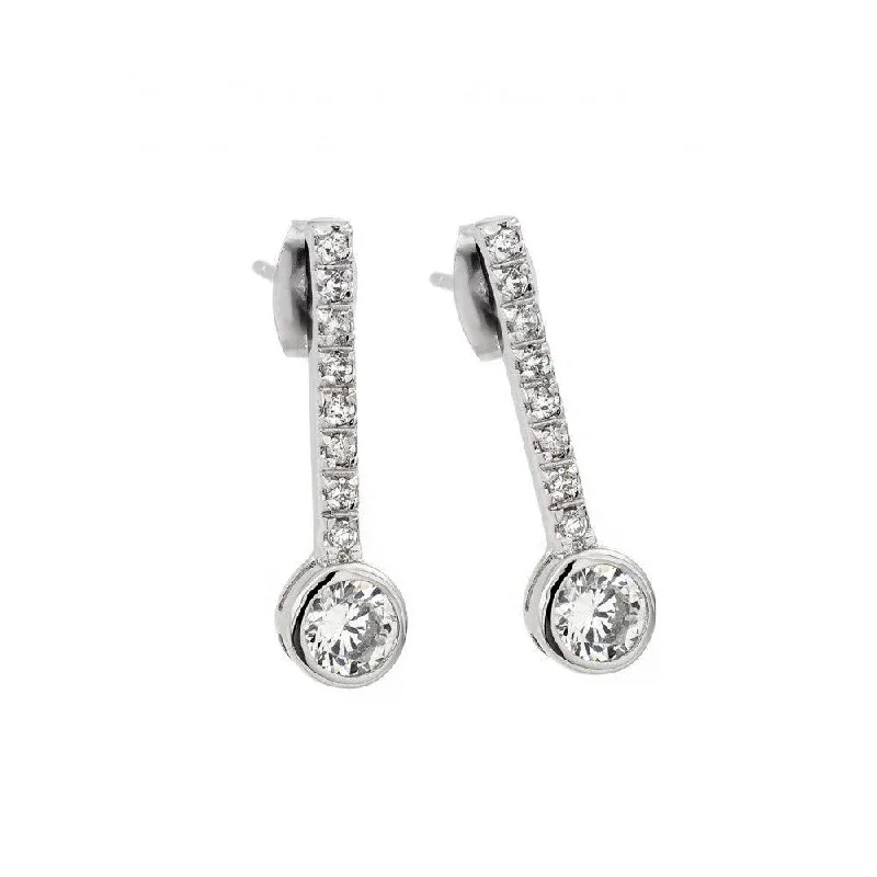 Bridal Earrings for Weddings-Silver 925 Rhodium Plated Channel Round CZ Stud Earrings - BGE00424