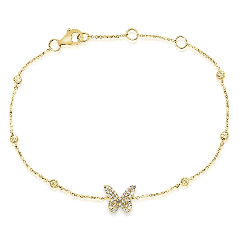 Elegant Leather Bracelets for Men-Diamond Butterfly Chain Bracelet made in 14K Gold