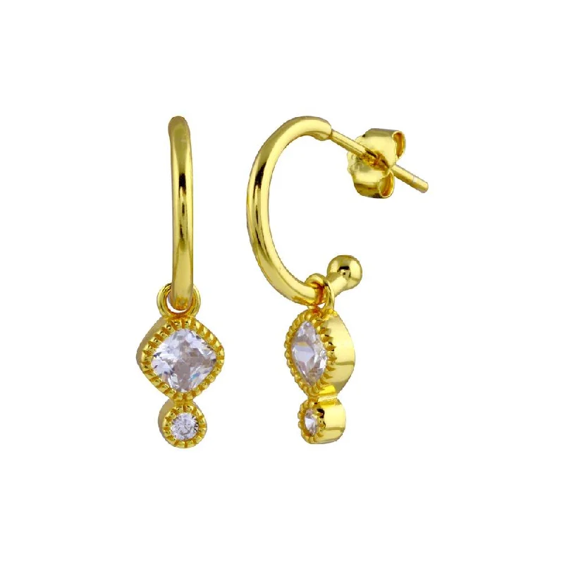 Simple Earrings for Everyday-Gold Plated 925 Sterling Silver CZ Dangling Hoop Earring - STE01284