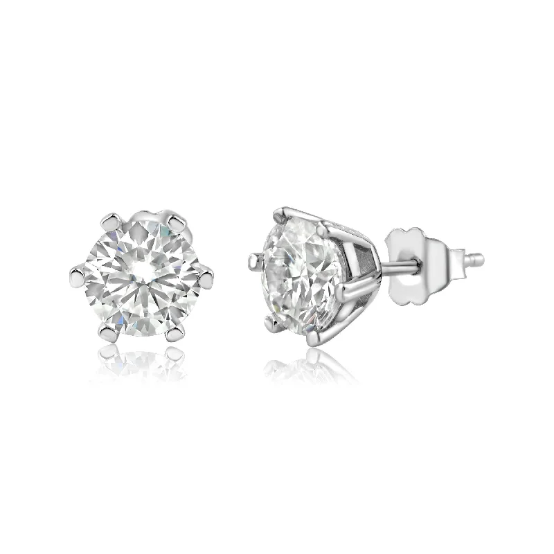 Classic Gemstone Earrings-925 Sterling Silver Moissanite 1 Carat 7mm Round Push Back Earring - MBGE00002