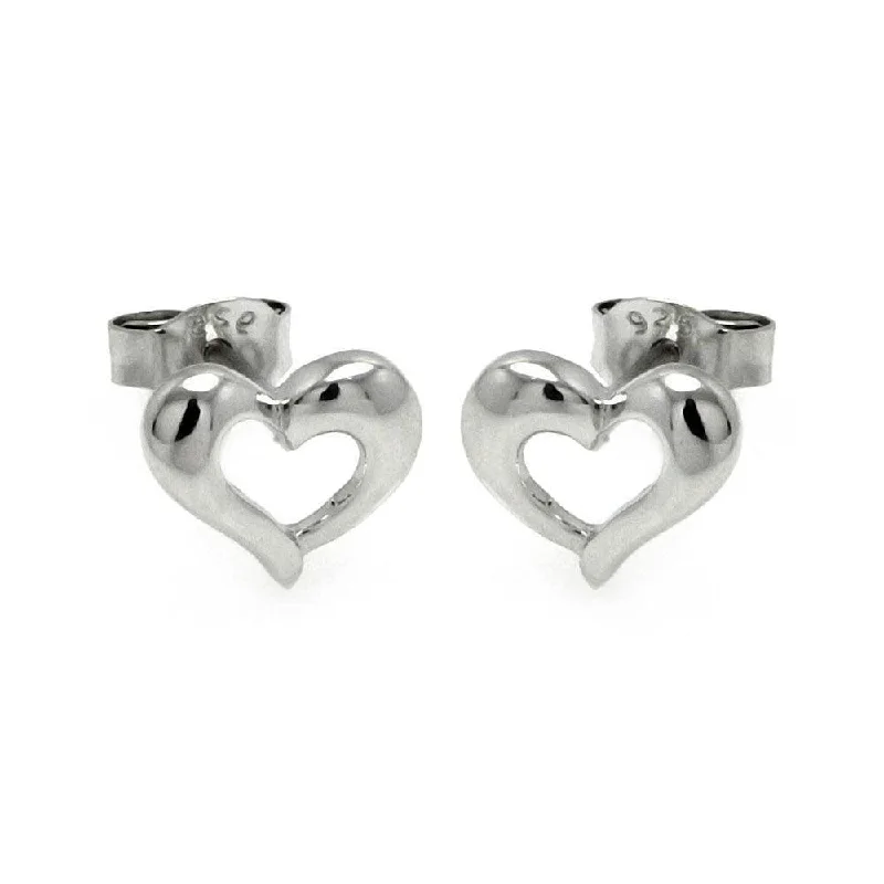 Elegant Silver Earrings-Silver 925 Rhodium Plated Open Hear Stud Earrings - STE00779