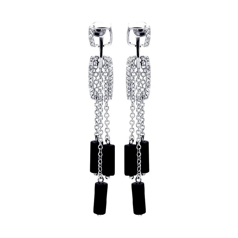 Unique Wedding Stud Earrings-Clearance-Silver 925 Rhodium Plated Clear Black and Clear CZ Stud Dangling Earrings - BGE00022