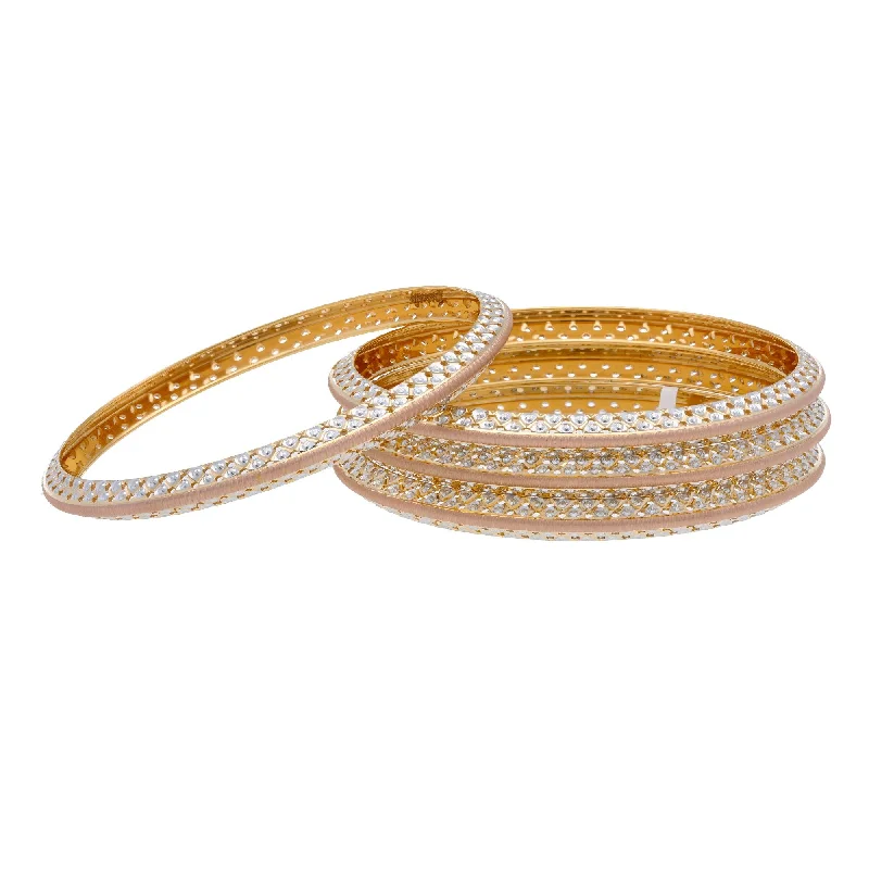 Colorful Gemstone Bangles-22K Multi Tone Gold Laser Bangles Set of 4 W/ Pointed Dome Band & Diamond Cutting