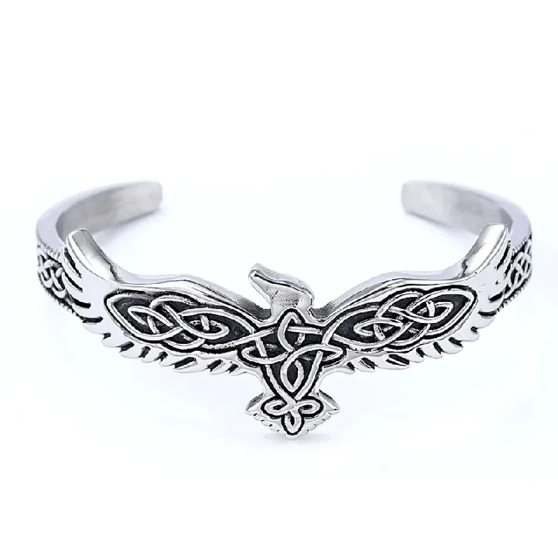 Vintage Wedding Bangle Sets-Stainless Steel Celtic Raven Bangle