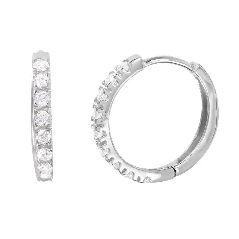 Colorful Earrings for Weddings-Silver 925 Rhodium Plated Round CZ huggie hoop Earrings - GME00032