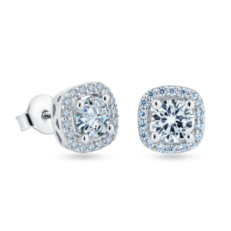 Unique Crystal Earrings-925 Sterling Silver Moissanite 8mm Halo Push Back Earring - MBGE00006