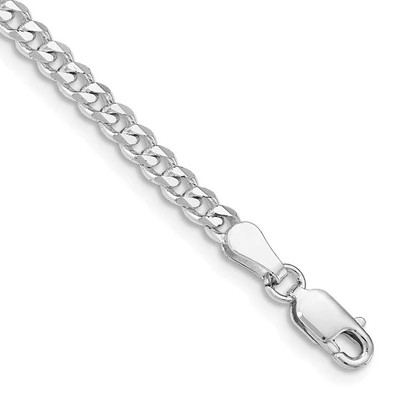 Luxury Leather Bracelets-Sterling Silver Rhodium-plated 3.5mm Curb Chain Bracelet