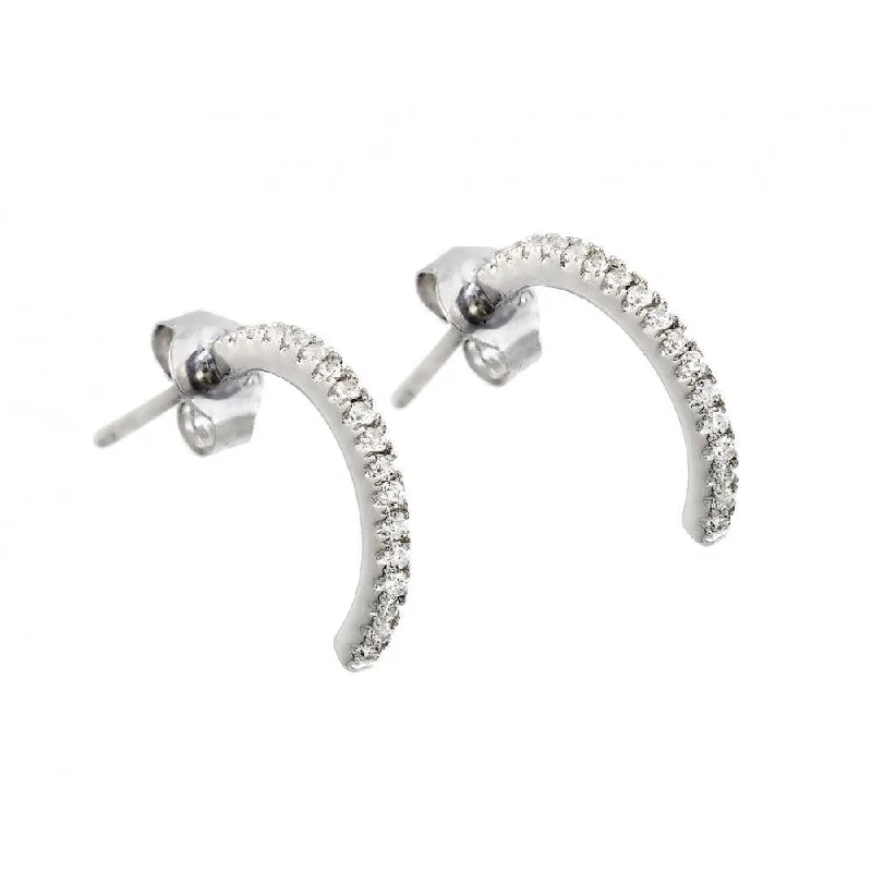 Large Statement Earrings-Silver 925 Rhodium Plated Crescent Clear CZ Dangling Stud Earrings - STE00900