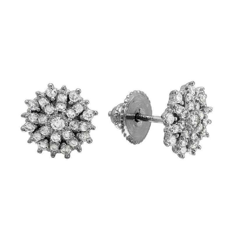 Fine Gold Earrings-Rhodium Plated 925 Sterling Silver CZ Encrusted Snow Flakes Stud Earrings - GME00087