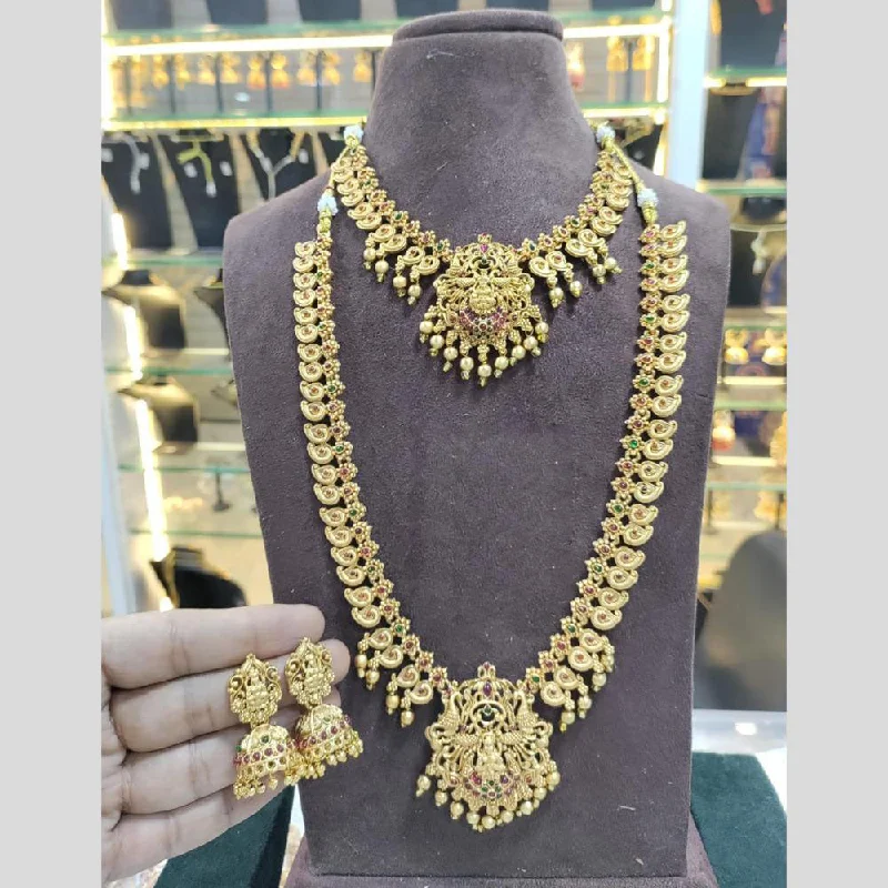 Beautiful Diamond Necklaces-Manisha Jewellery Gold Plated Pota Stone Temple Double Necklace Set