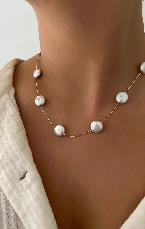 Simple Heart Necklaces-ALV Jewels Lauren Pearl Necklace ~ Pearl/Gold