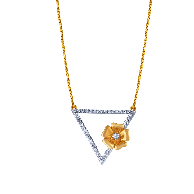 Pearl Necklace for Brides-18k Triangle Shape Diamond Necklace With A Flower