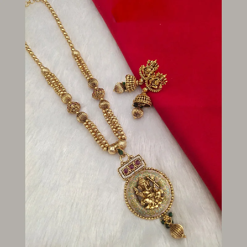 High-End Gold Necklaces-Kala Creation Gold Plated Pota Stone Temple Necklace Set