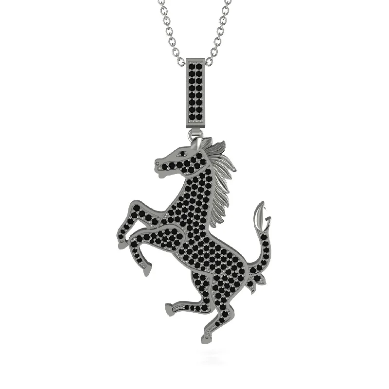 Luxury Pendant Necklaces-Black Diamond Horse Necklace - Douglas No. 9