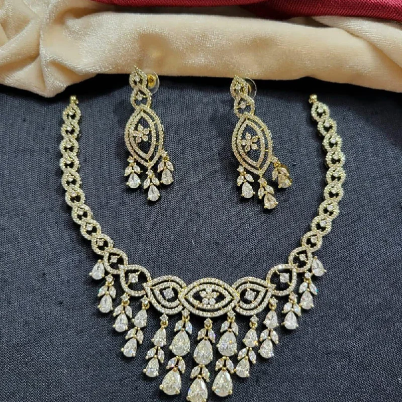 Custom Gold Necklaces-Kavita Art Gold Plated American Diamond Necklace Set