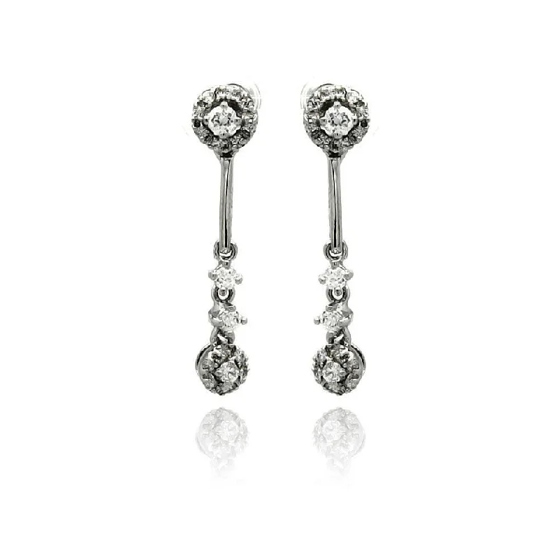 Pearl Drop Earrings-Silver 925 Rhodium Plated Multiple Round CZ Dangling Stud Earrings - BGE00226