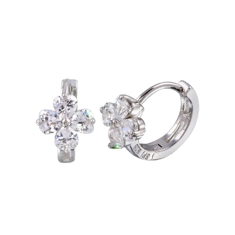 Modern Hoop Earrings-Rhodium Plated 925 Sterling Silver Flower CZ huggie hoop Earring - STE01245