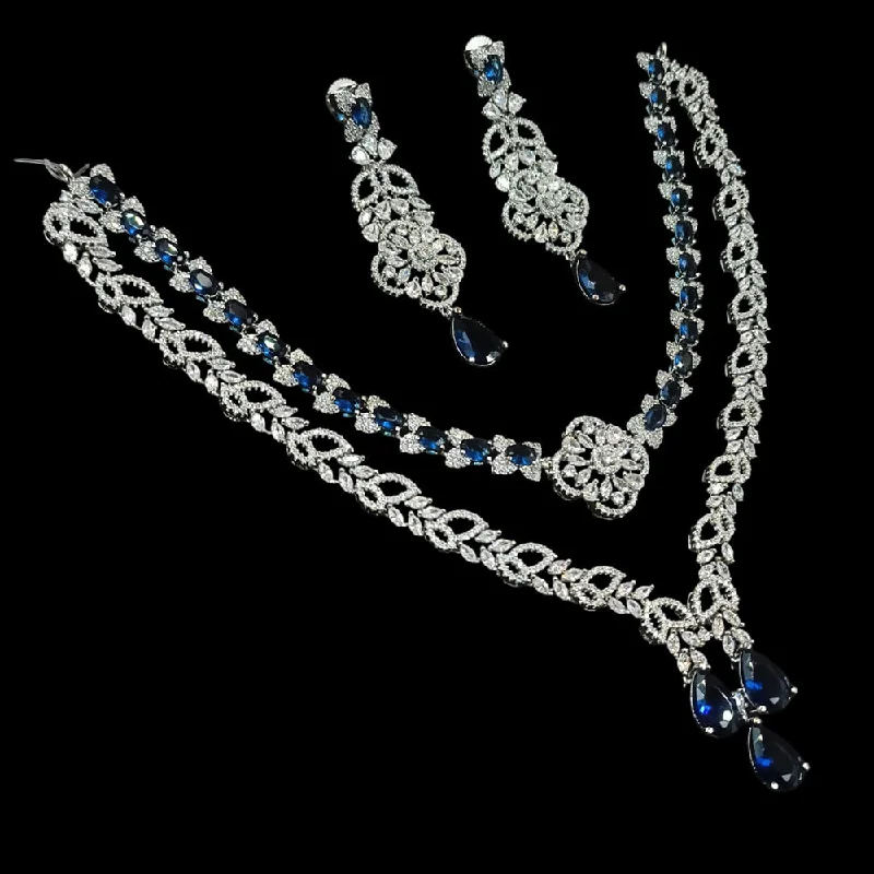 Handmade Necklaces for Women-NAFJ Silver Plated American Diamond Necklace Set