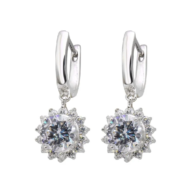 Dainty Silver Earrings-Silver 925 Rhodium Plated Sun CZ Dangling huggie hoop Earrings - BGE00119