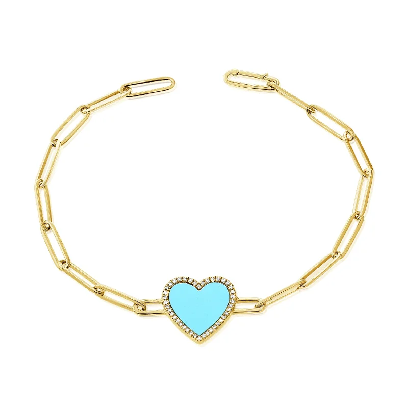 Sparkling Silver Bracelets-Turquoise & Diamond Heart Bracelet made in 14K Gold