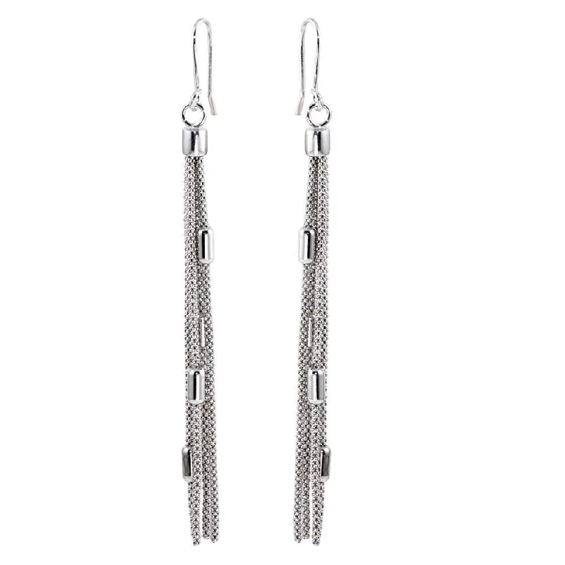 Chic Dangle Earrings-Rhodium Plated 925 Sterling Silver Tassel Earrings - ARE00011RH