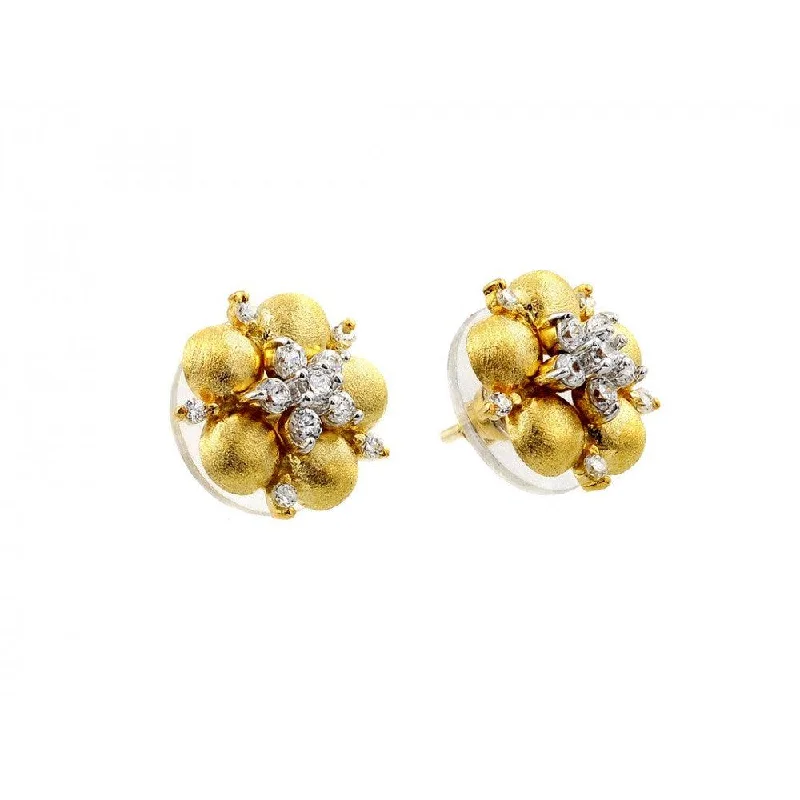 Classic Drop Earrings-Silver 925 Gold Plated Flower Center Clear CZ Stud Earrings - BGE00116