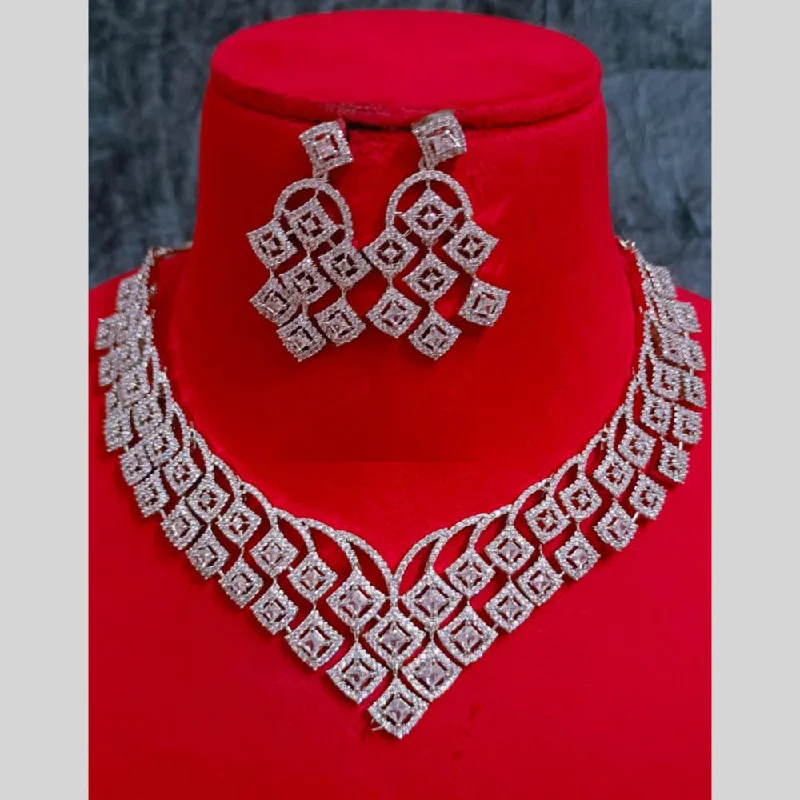 Handcrafted Gold Necklaces-FS Collection American Diamond Necklace Set