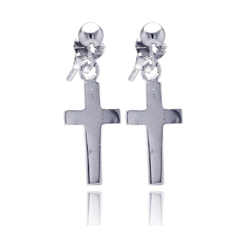 Luxury Pearl Earrings-Silver 925 Rhodium Plated Cross Dangling Stud Earrings - STE00760