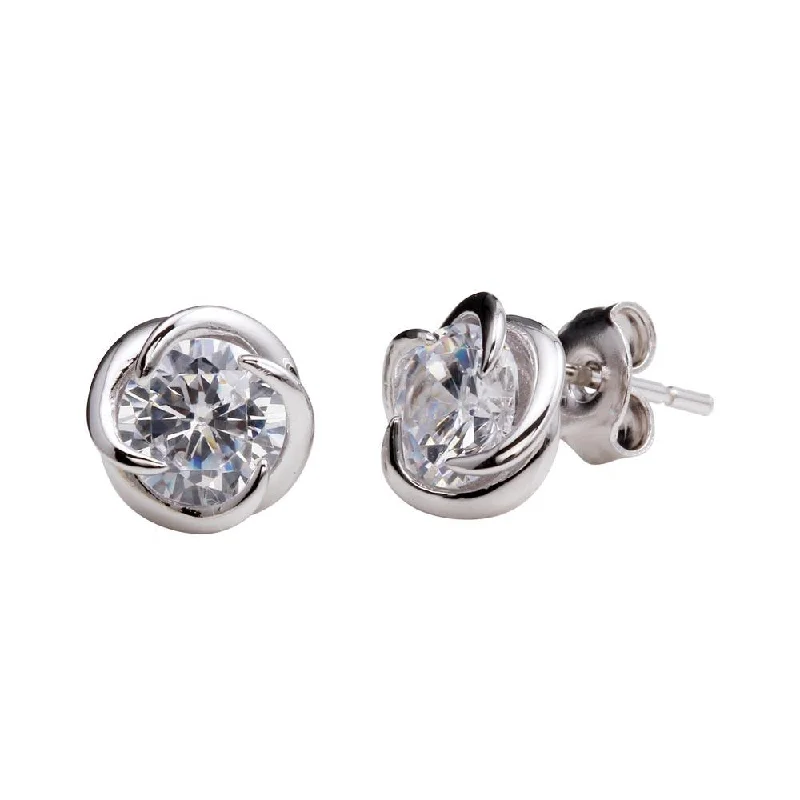 Luxury Silver Earrings-Rhodium Plated 925 Sterling Silver Stud Rose Earrings with CZ Center - STE01151RH