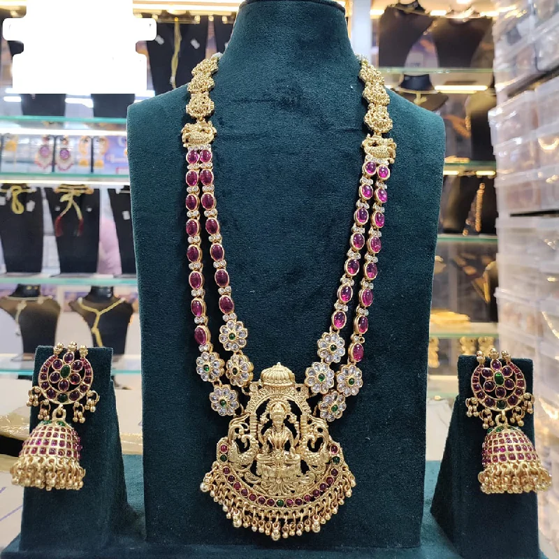 Heart-Shaped Diamond Necklaces-Manisha Jewellery Gold Plated Pota Stone Temple Necklace Set