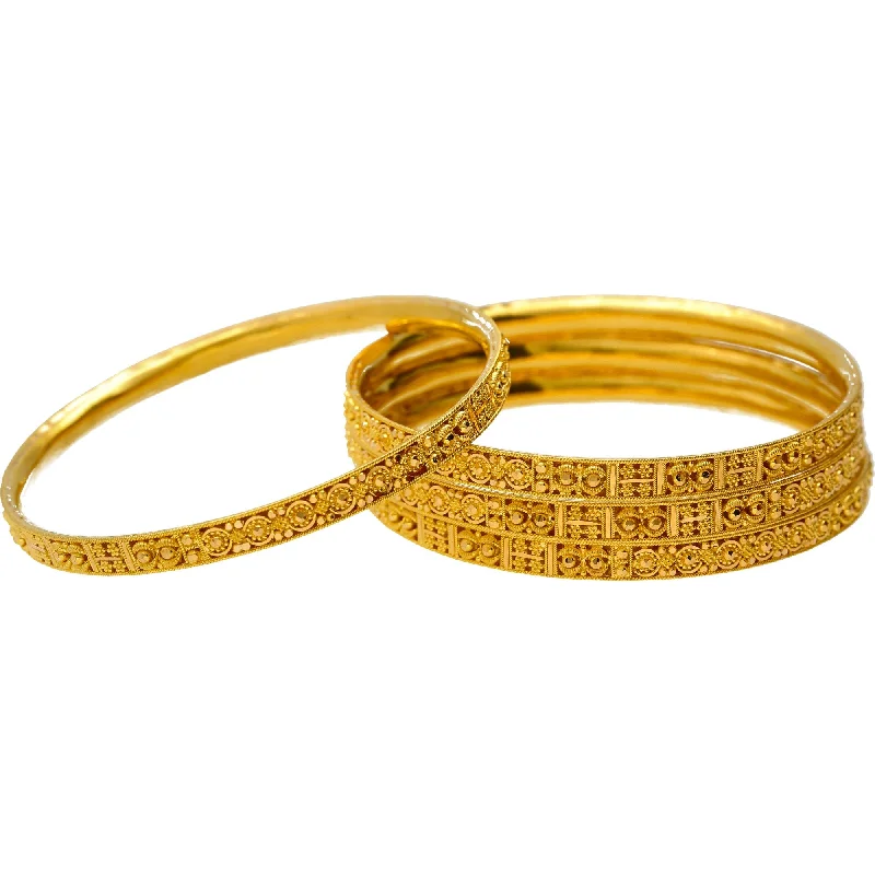 Trendy Gold Bangle Bracelets-22K Yellow Gold Classic Indian Bangle Set (Size 2.6)