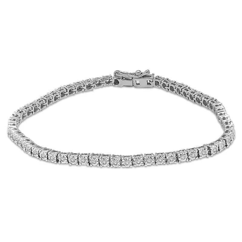 Statement Gold Bracelets-Diamond 5.25 Ct.Tw. Illusion Tennis Bracelet in 14K White Gold