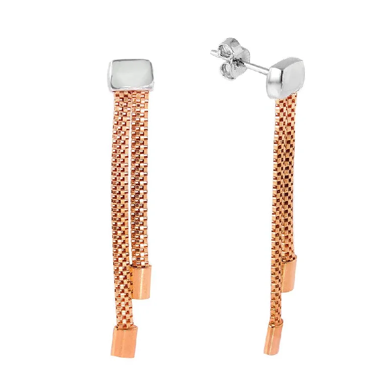 Fashionable Hoop Earrings-Silver 925 Rose Gold Plated 2 Strand Dangling Earrings - ITE00067RGP