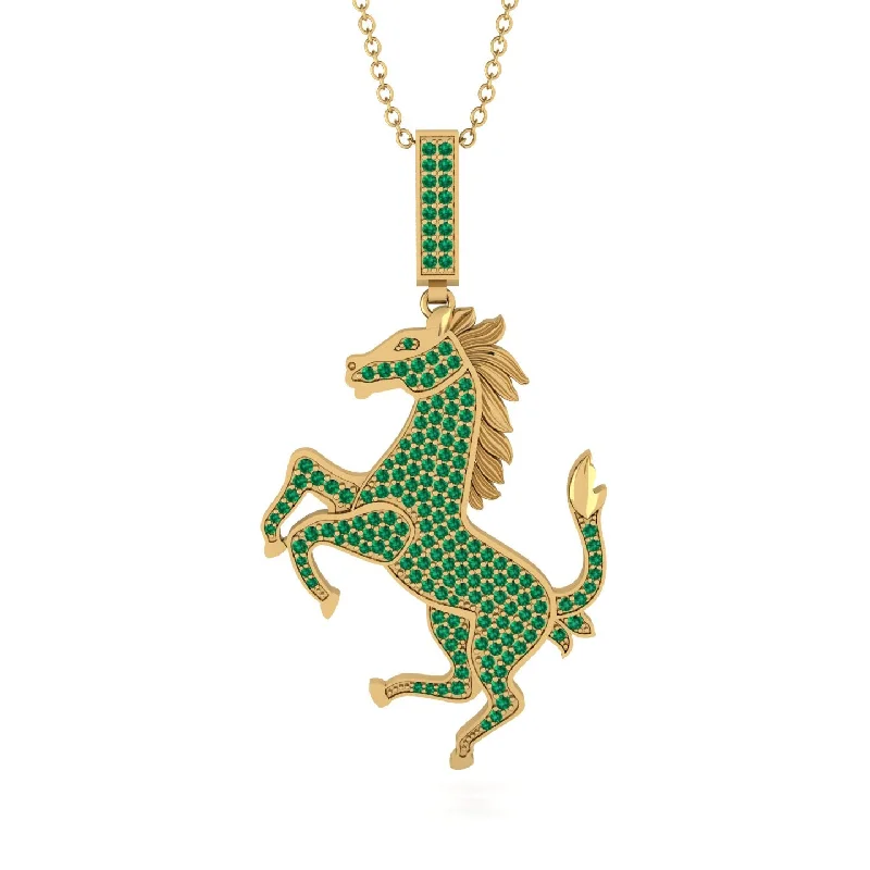 Statement Chain Necklaces-Emerald Horse Necklace - Douglas No. 4