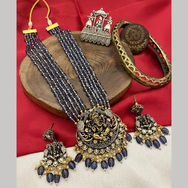 Stylish Pendant Chains-FS Collection 2 Tone Plated Austrian Stone And Beads Temple Long Necklace Set