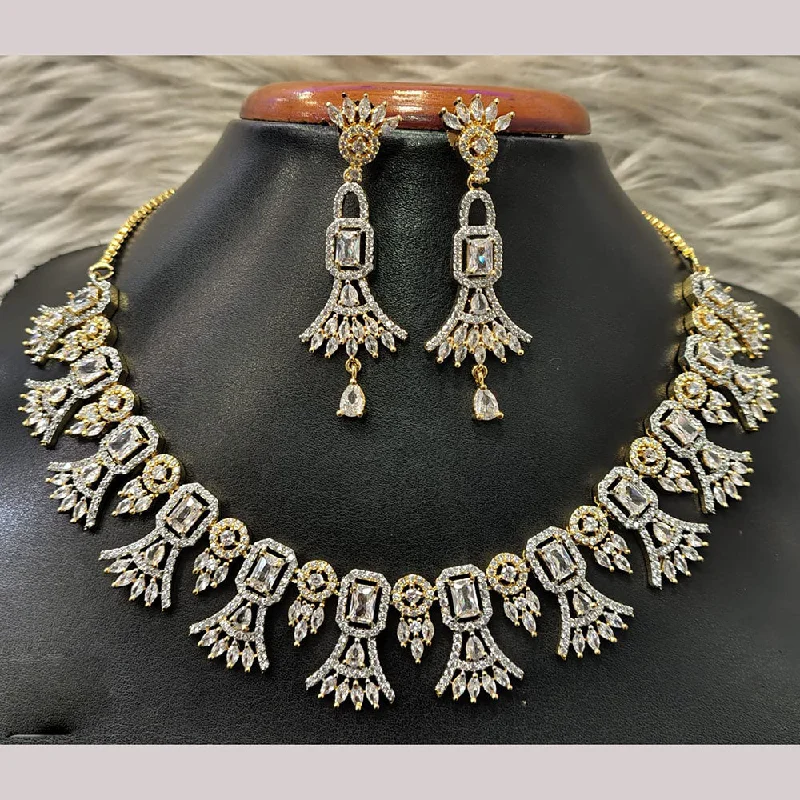 Trendy Gold Pendant Necklaces-Jain Jewellers Gold Plated American Diamond Necklace Set