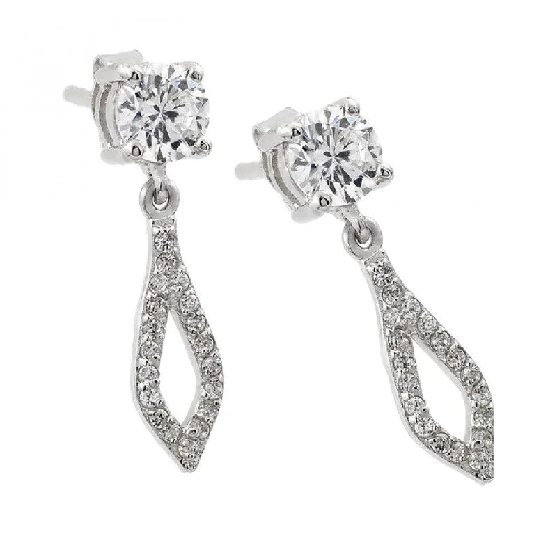 Chic Dangle Earrings-Silver 925 Rhodium Plated Square and Round Open Marquis Clear CZ Dangling Stud Earrings - STE00958