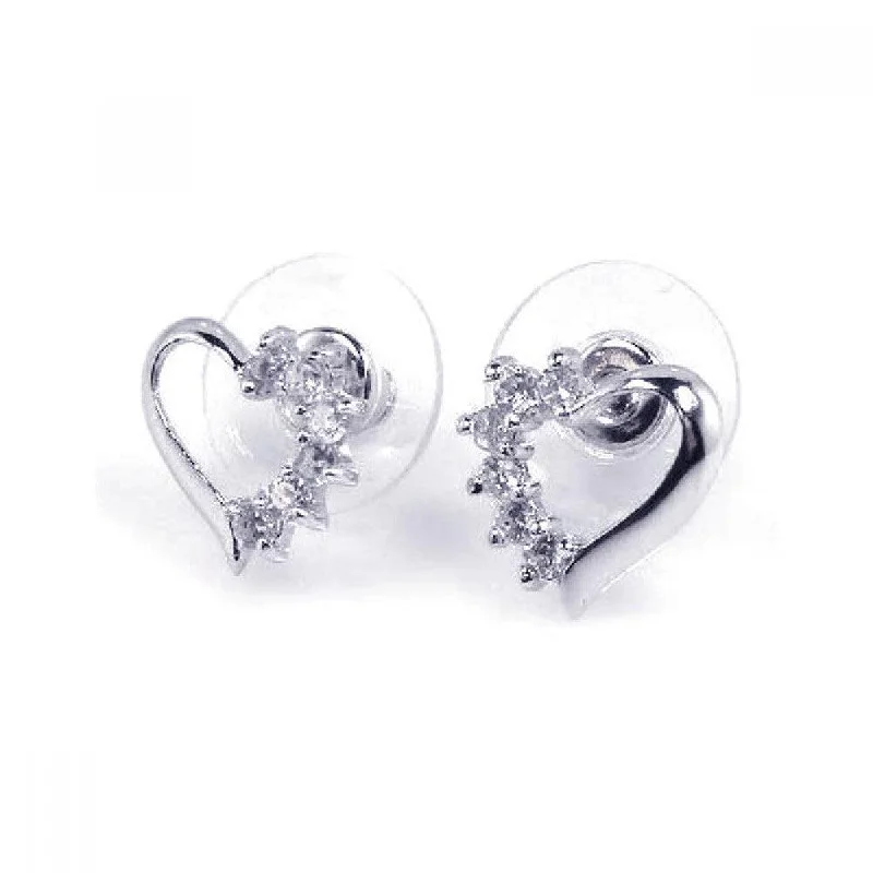 Luxurious Drop Earrings-Silver 925 Rhodium Plated Open Heart CZ Stud Earrings - BGE00068