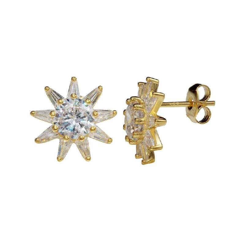 Minimalist Earrings for Women-Gold Plated 925 Sterling Silver CZ Sun Stud Earrings - STE01149GP