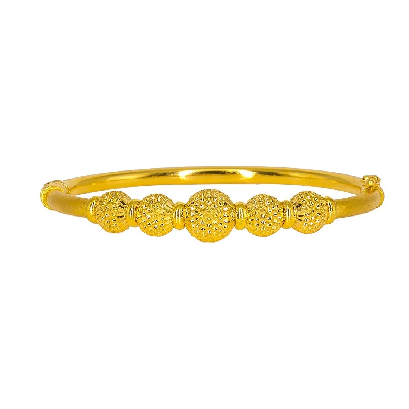 Dainty Silver Bangles-22K Yellow Gold Bangle W/ Four Laser Detailed Accent Balls