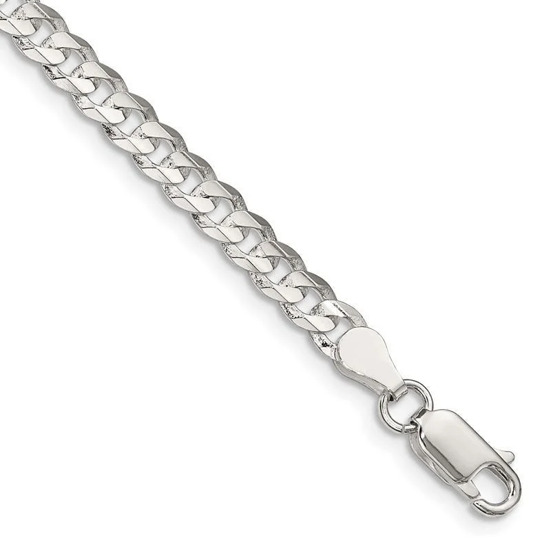 Custom Engraved Bracelets-Sterling Silver 4.5mm Concave Beveled Curb Chain Bracelet