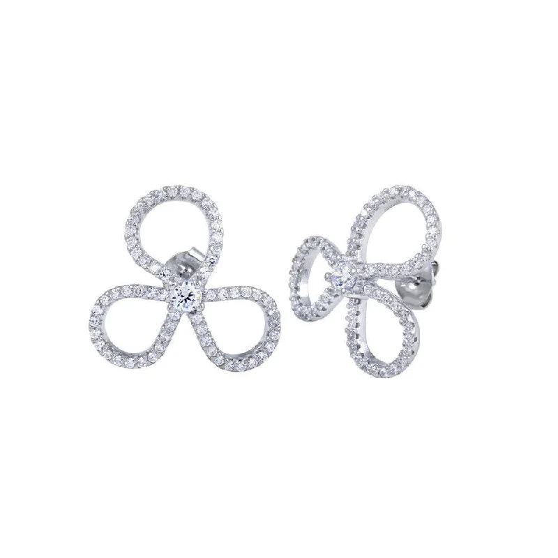 Bold Drop Earrings-Rhodium Plated 925 Sterling Silver Open Clover Leaf CZ Earrings - BGE00619