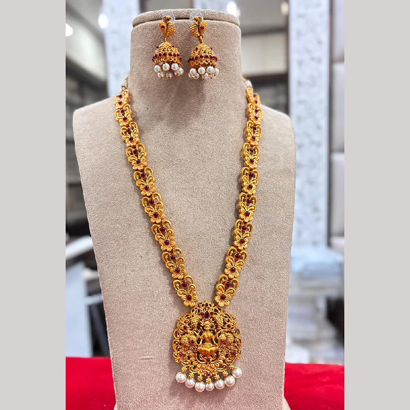 Bridal Pendant Necklaces-Jewel Addiction Gold Plated Pota Stone Temple Long Necklace Set