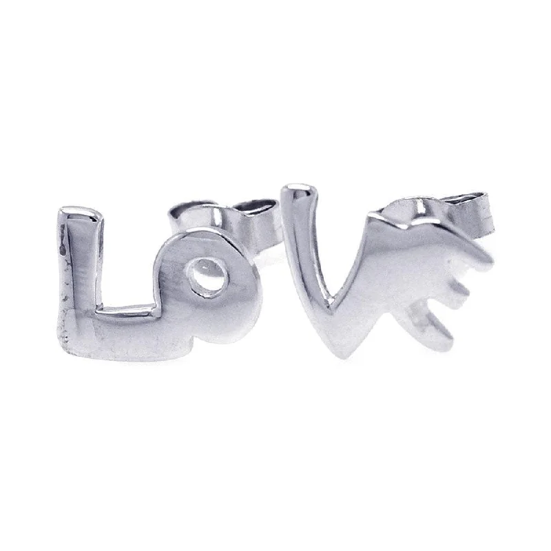 Simple Earrings for Everyday-Silver 925 Rhodium Plated Love Stud Earrings - STE00752