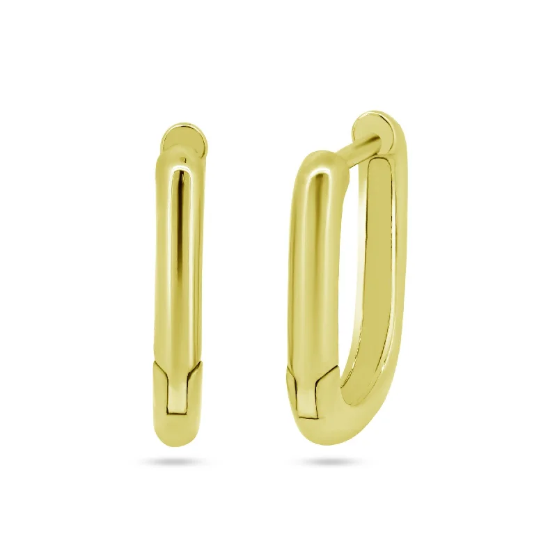 Simple Pearl Earrings-Sterling Silver Gold Plated Square Oval Hoop Earring - STE01359GP